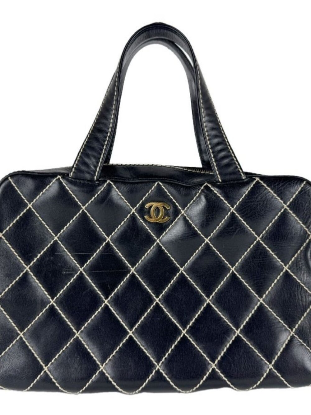 CHANEL Wild Stitch Handbag Black Leather/Goldtone